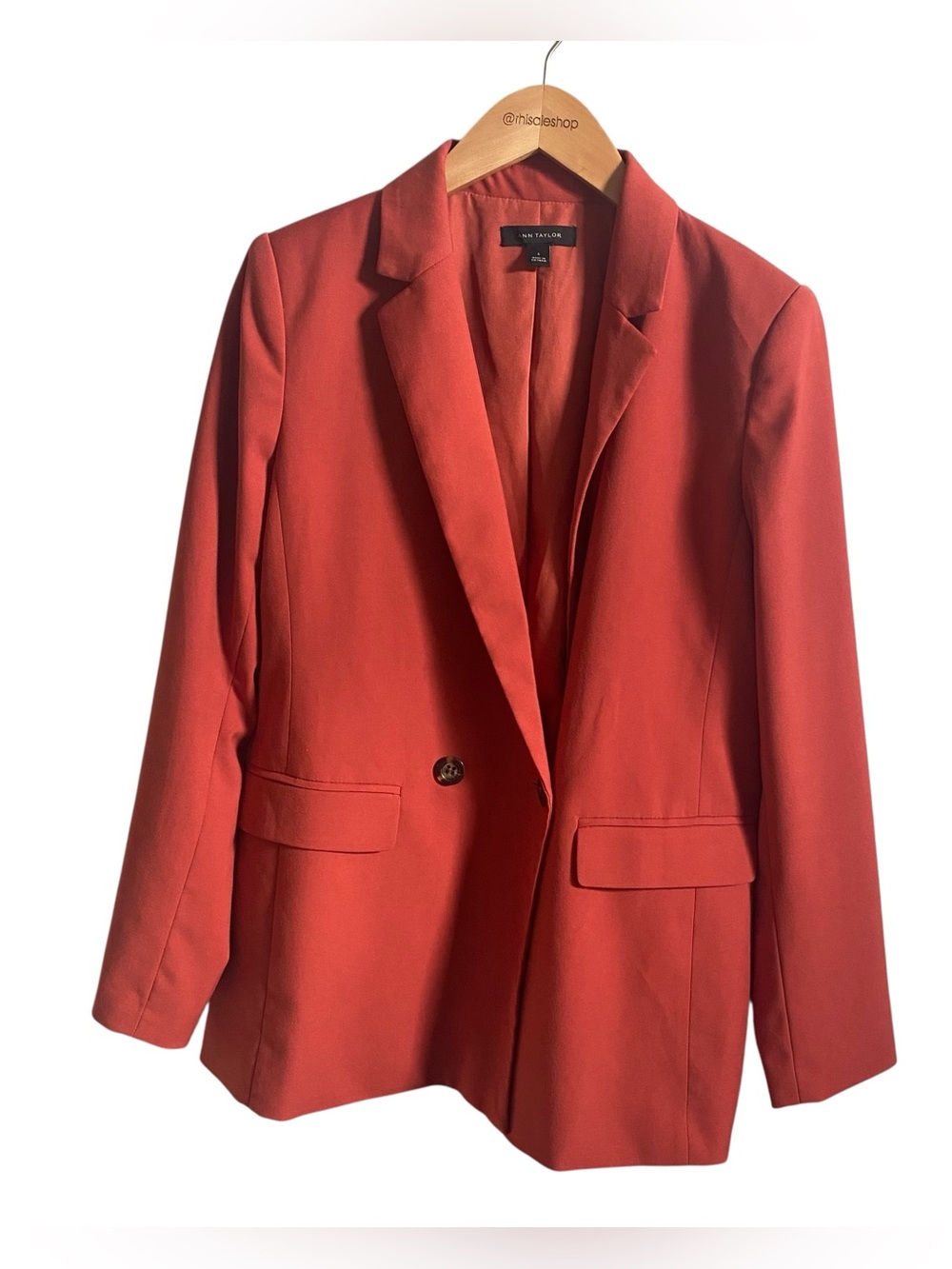 Ann Taylor Officer Siren Dark Orange Structured Fitted Single Button Blazer Sz 4